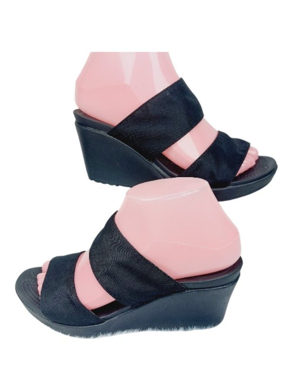 Crocs Women's Black Leigh II 2-Strap Open Toe Wedge Slide Sandal Size 7